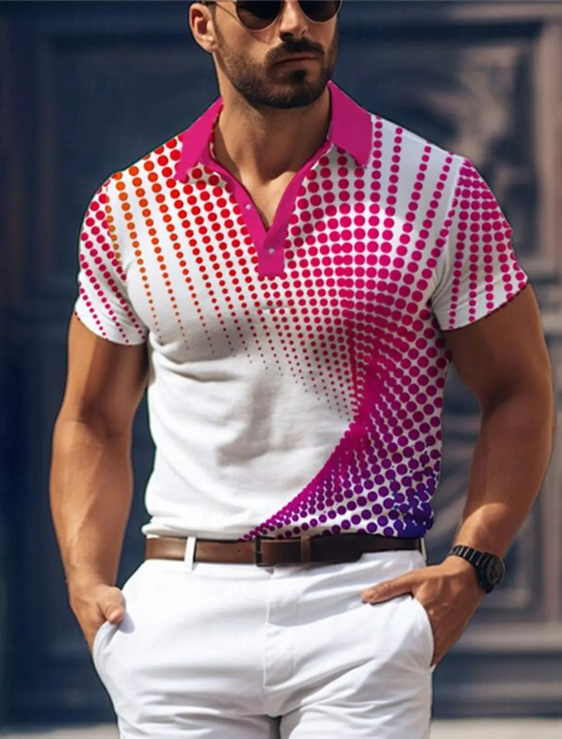 Geometry Men's Business Print 3D Casual Golf Polo Short Sleeve Turndown Polo Shirts Summer Micro-Elastic Lapel Mesh fabric Polo