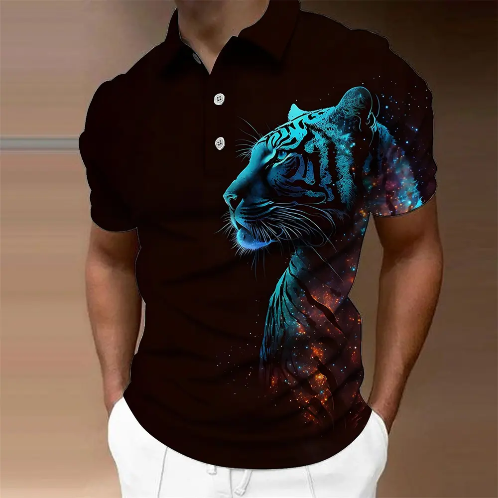 Animal Men Polo 3d Tiger&Lion Printed Ferocious Beast Men’S Clothing Summer Casual Short Sleeve Loose Oversize Shirts Senior Top