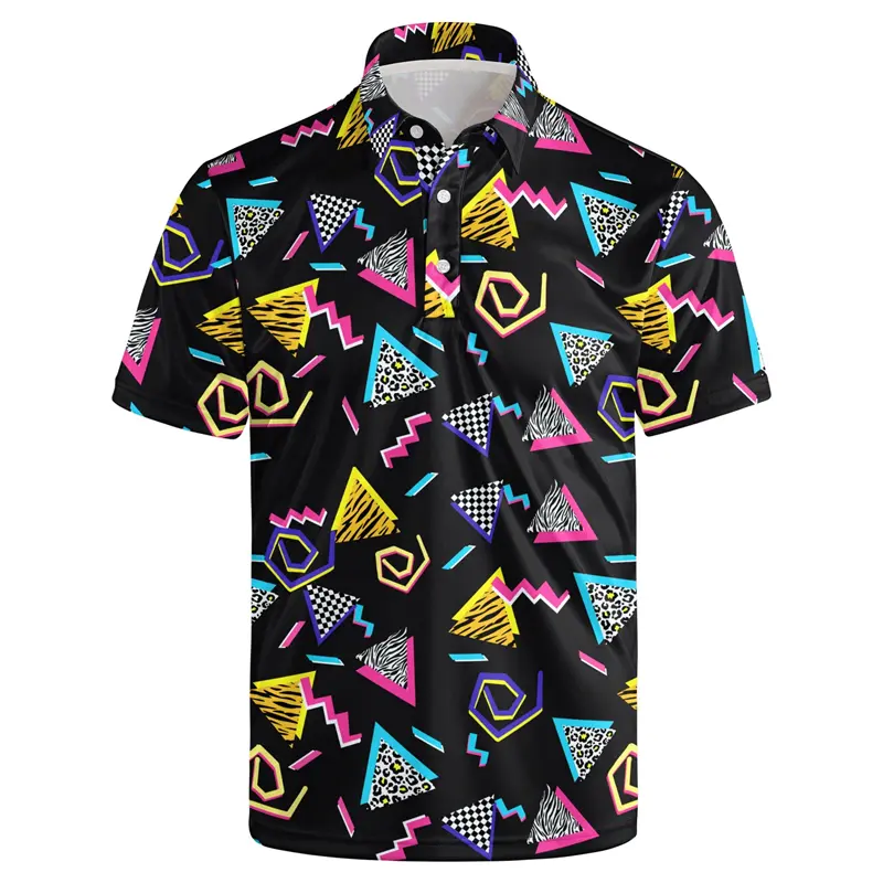 Classic 3d Print Hawaiian Polo Shirt Men Funky Retro 80s 90s Graphics Shirt Party Short Sleeve Button Tees Street Y2k Clothing