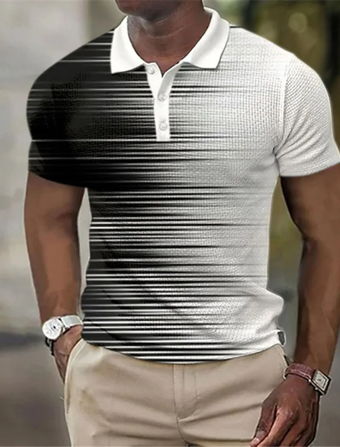 Men's Striped  Polo Shirts Golf Shirt Short Sleeve Polo Shirts Collared Shirts Business Casual Work Wear Formal Wear
