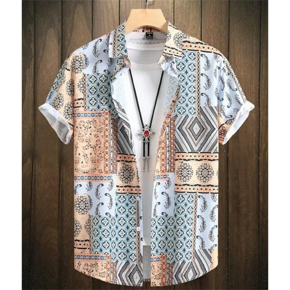 3D Printed Ethnic Men's Hawaiian Shirts Vintage Button Short Sleeve Lapel Retro Streetwear Hawaiian Blouse shirts for men Summer