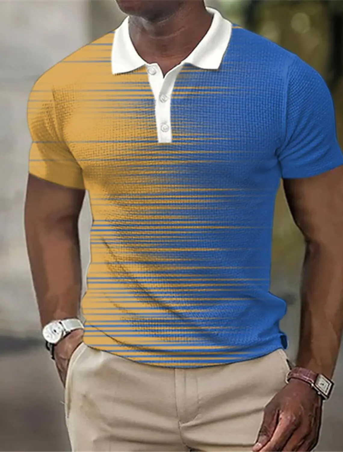 Men's Striped  Polo Shirts Golf Shirt Short Sleeve Polo Shirts Collared Shirts Business Casual Work Wear Formal Wear