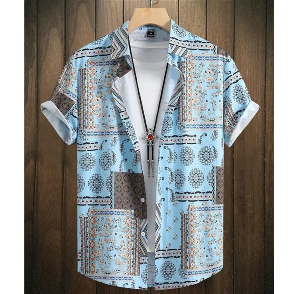 3D Printed Ethnic Men's Hawaiian Shirts Vintage Button Short Sleeve Lapel Retro Streetwear Hawaiian Blouse shirts for men Summer