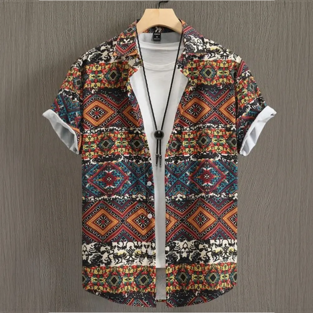 3D Printed Ethnic Men's Hawaiian Shirts Vintage Button Short Sleeve Lapel Retro Streetwear Hawaiian Blouse shirts for men Summer