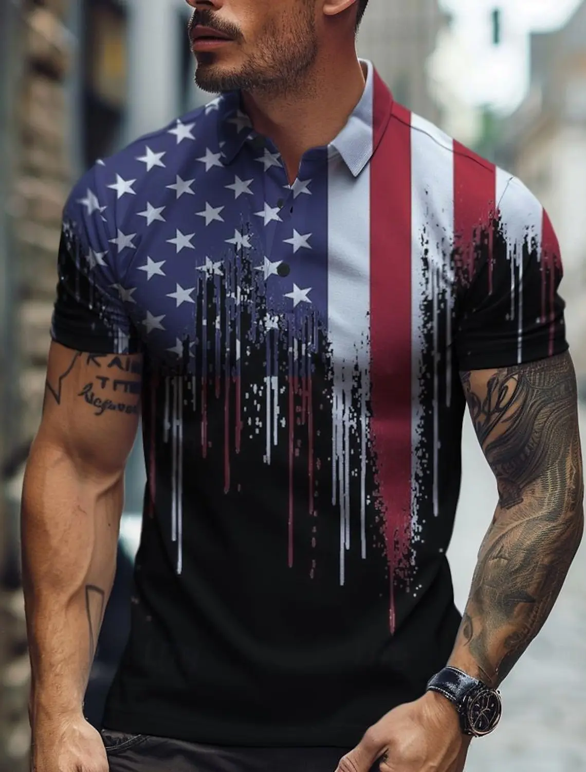 Flag American US Flag Men's Casual 3D Print Golf Polo Polyester Short Sleeve Turndown Polo Shirts Micro-elastic Lapel Polo shirt