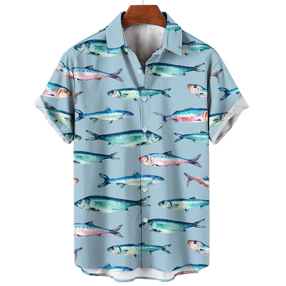 Men's Hawaiian Shirts 3D Print Fish Graphics Fashion Button Short Sleeve Lapel Streetwear Hawaiian Blouse shirts for men Summer