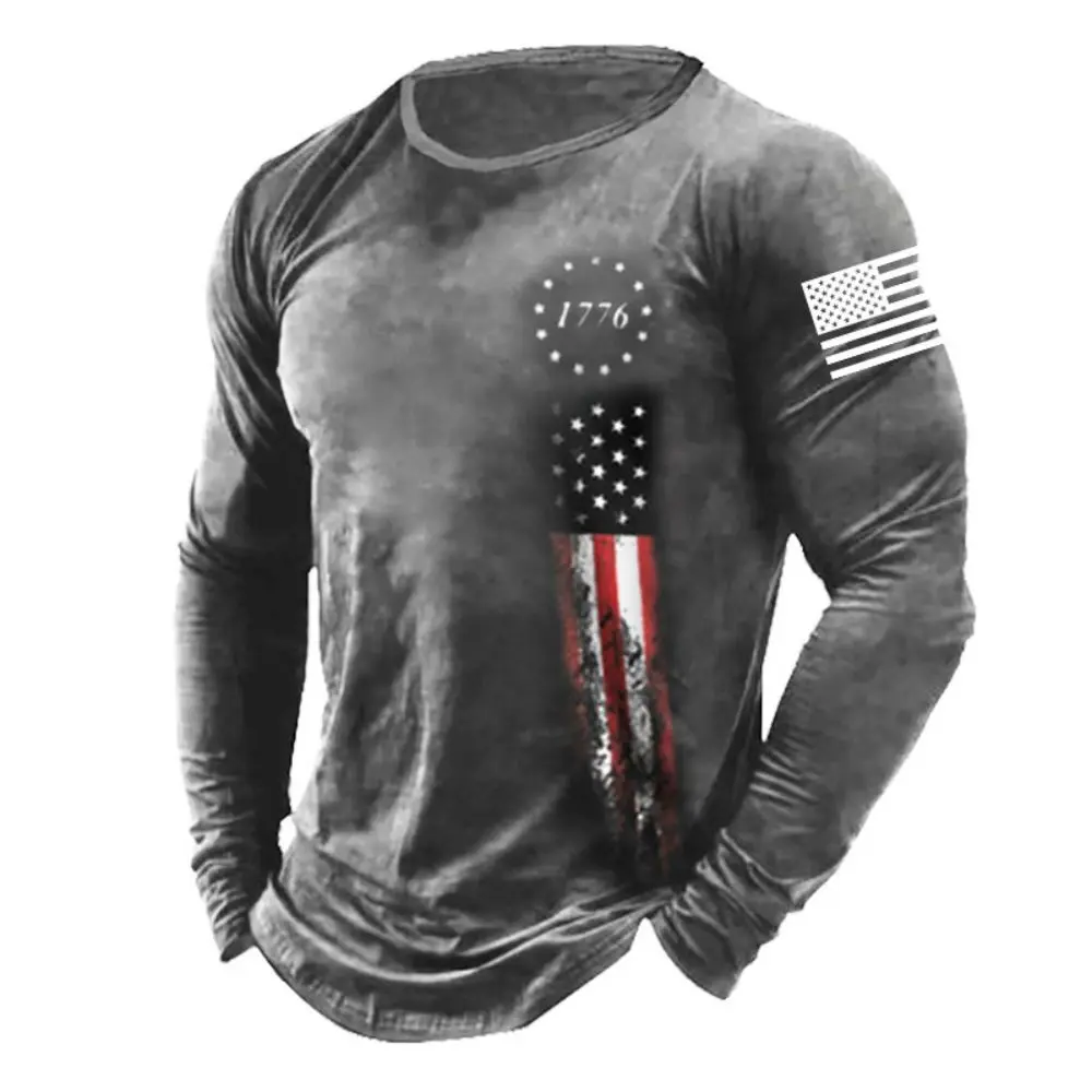 2023 New Men Retro Long Sleeve T-Shirt O Neck Pullover Autumn Winter Male Shirt Top Tees Oversize Men's clothing