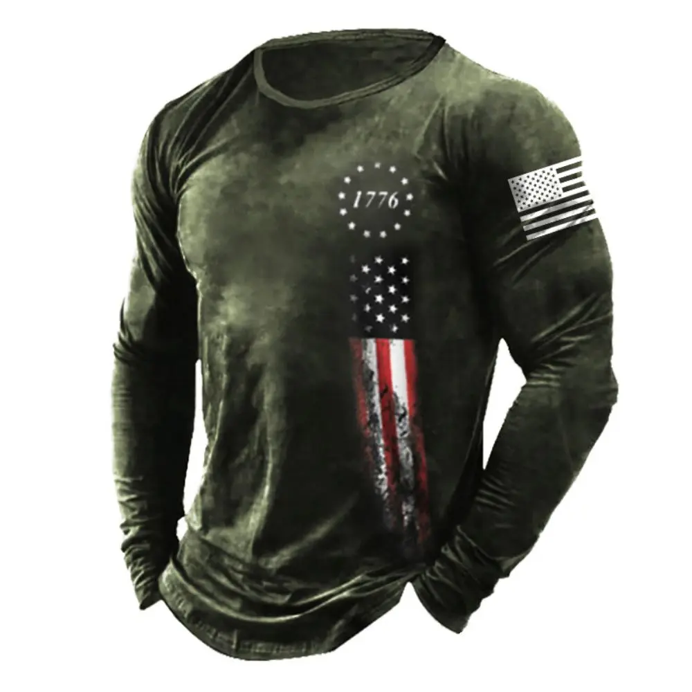2023 New Men Retro Long Sleeve T-Shirt O Neck Pullover Autumn Winter Male Shirt Top Tees Oversize Men's clothing