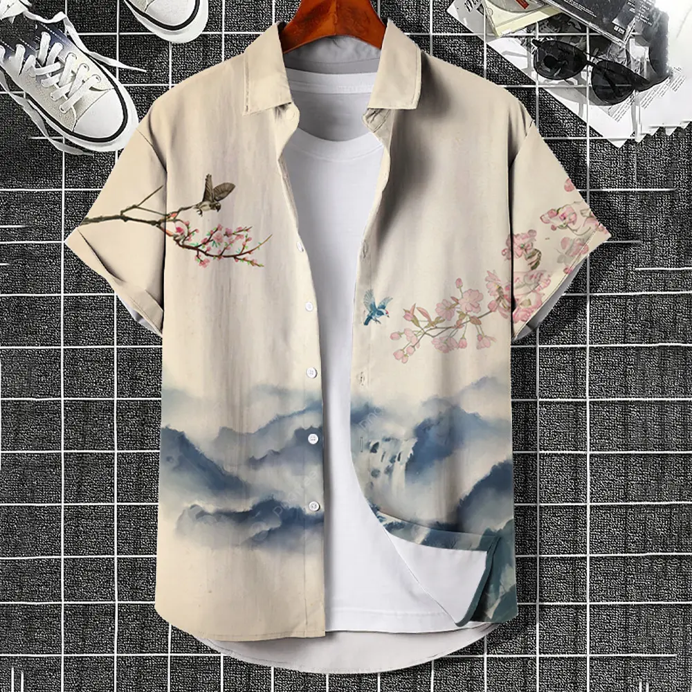 Men's Hawaiian Shirts 3D Print Chinese Painting Style Graphics Fashion Button Short Sleeve Lapel Streetwear Classic shirt Summer