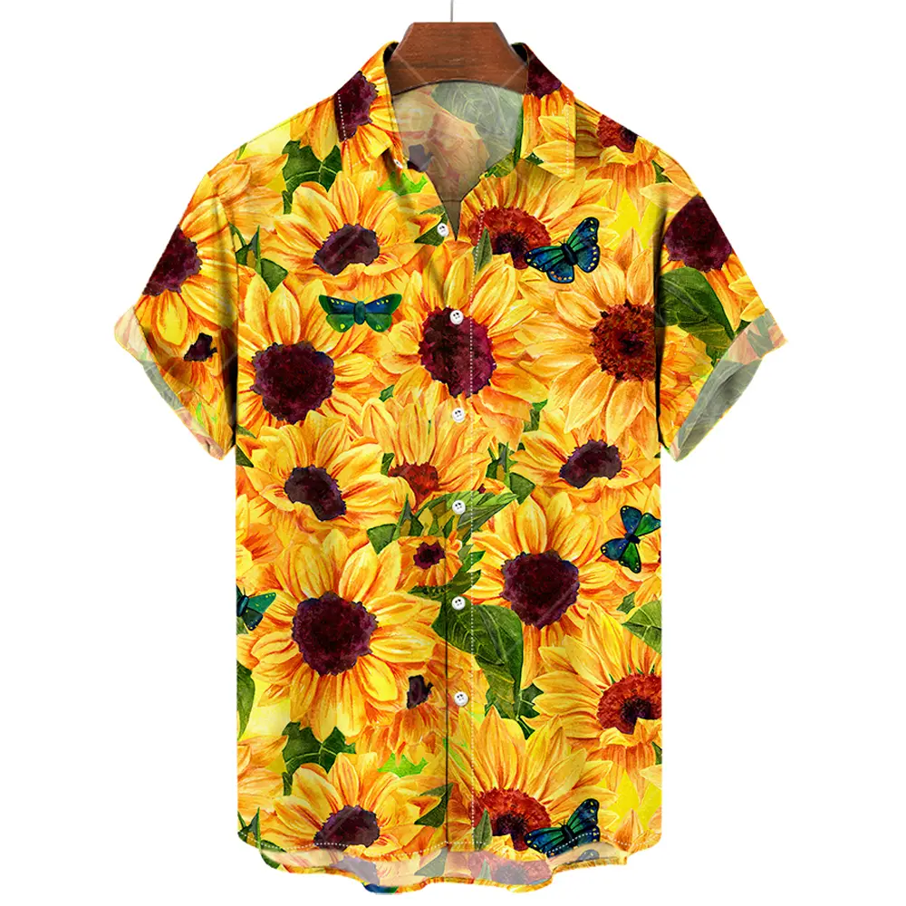 Men's Hawaiian Shirts 3D Print Sunflower Graphics Fashion Button Short Sleeved Lapel Streetwear Hawaiian shirts for men Summer