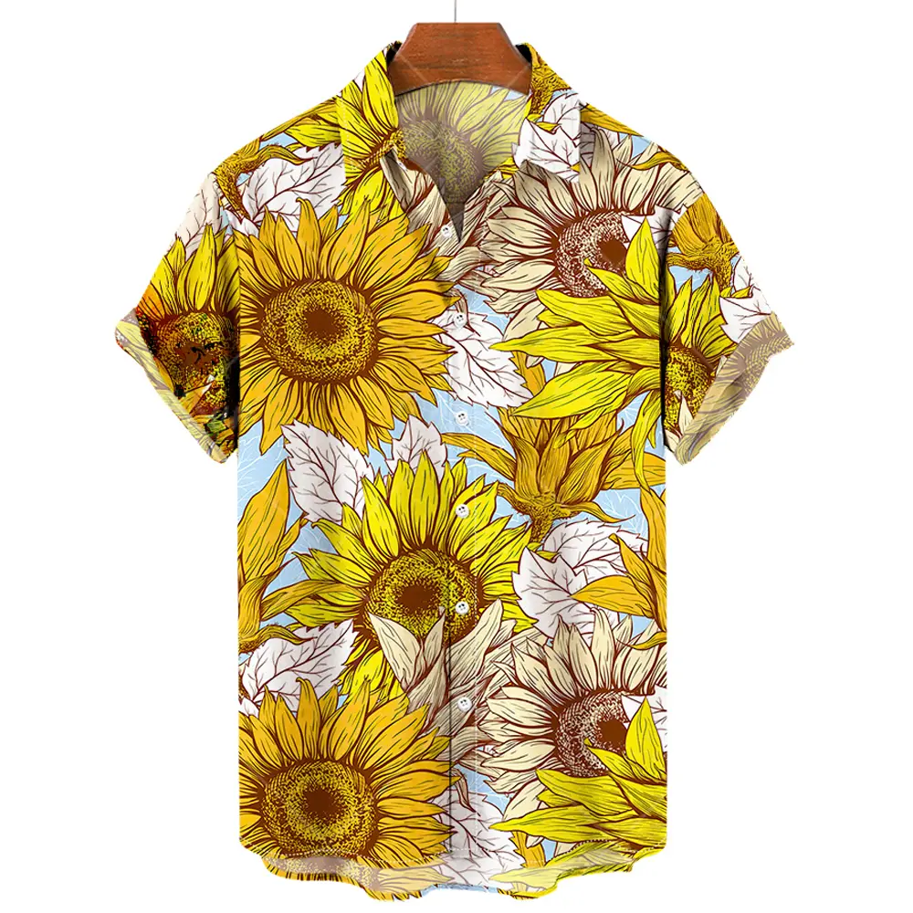 Men's Hawaiian Shirts 3D Print Sunflower Graphics Fashion Button Short Sleeved Lapel Streetwear Hawaiian shirts for men Summer