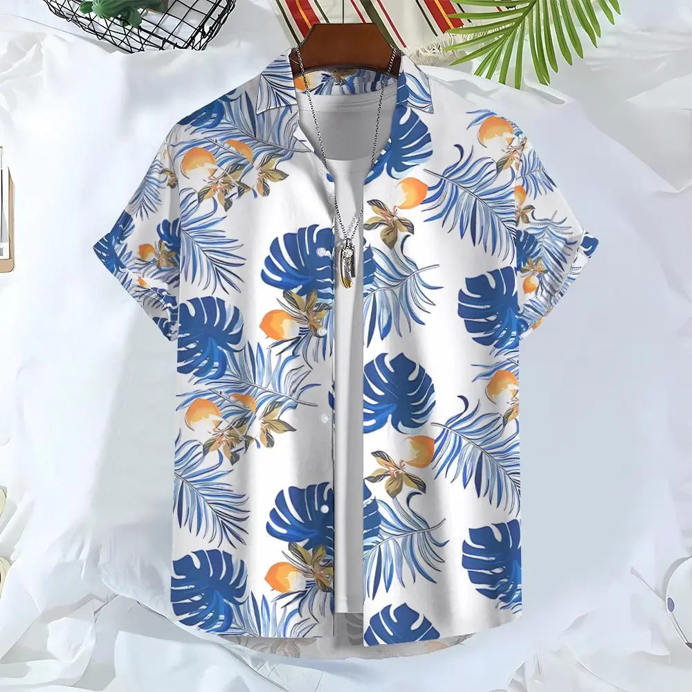 Men's Hawaiian Shirts 3D Print Plants Graphics Fashion Button Short Sleeve Lapel Streetwear Hawaiian Blouse Shirt for men Summer
