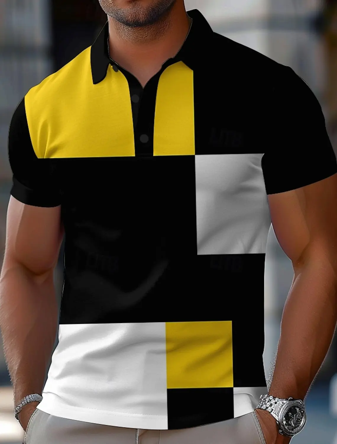 Men's Color Block Polo Short Sleeve Polo Shirts Collared Shirts Casual School Outdoor Sports Daily Wear 3D Print Yellow Red Blue