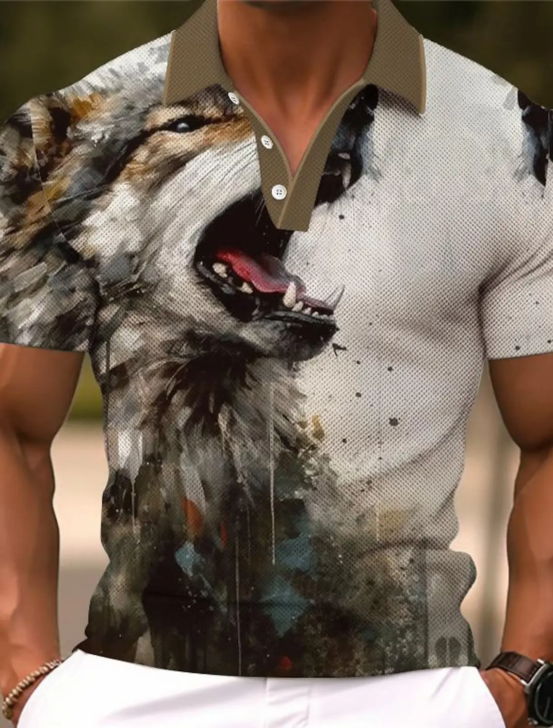 Animal Lion Men's Sportswear Printed Polo Shirt Outdoor Work Streetwear Short Sleeve Black Red Summer Spring Lapel Polo Shirt