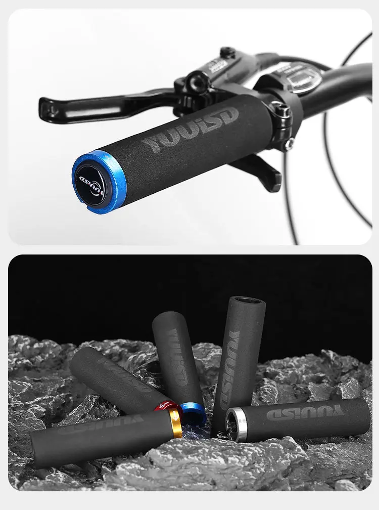 Bicycle Grips MTB Sponge Handlebar Grips Aluminum Locking Ring Shock-Absorbing Soft Bike Grips Ultraight Cycling Handlebar Parts