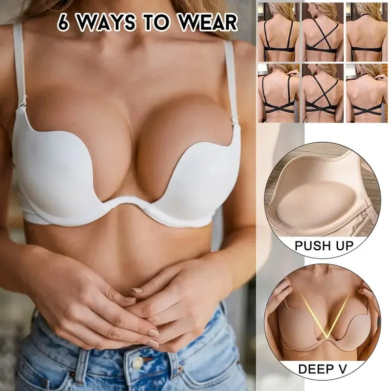 Sexy Push Up Bra Backless Bras Women Sport Yoga Low Cut Open Back Dresses Wedding Underwear Invisible Seamless Deep U Lingerie