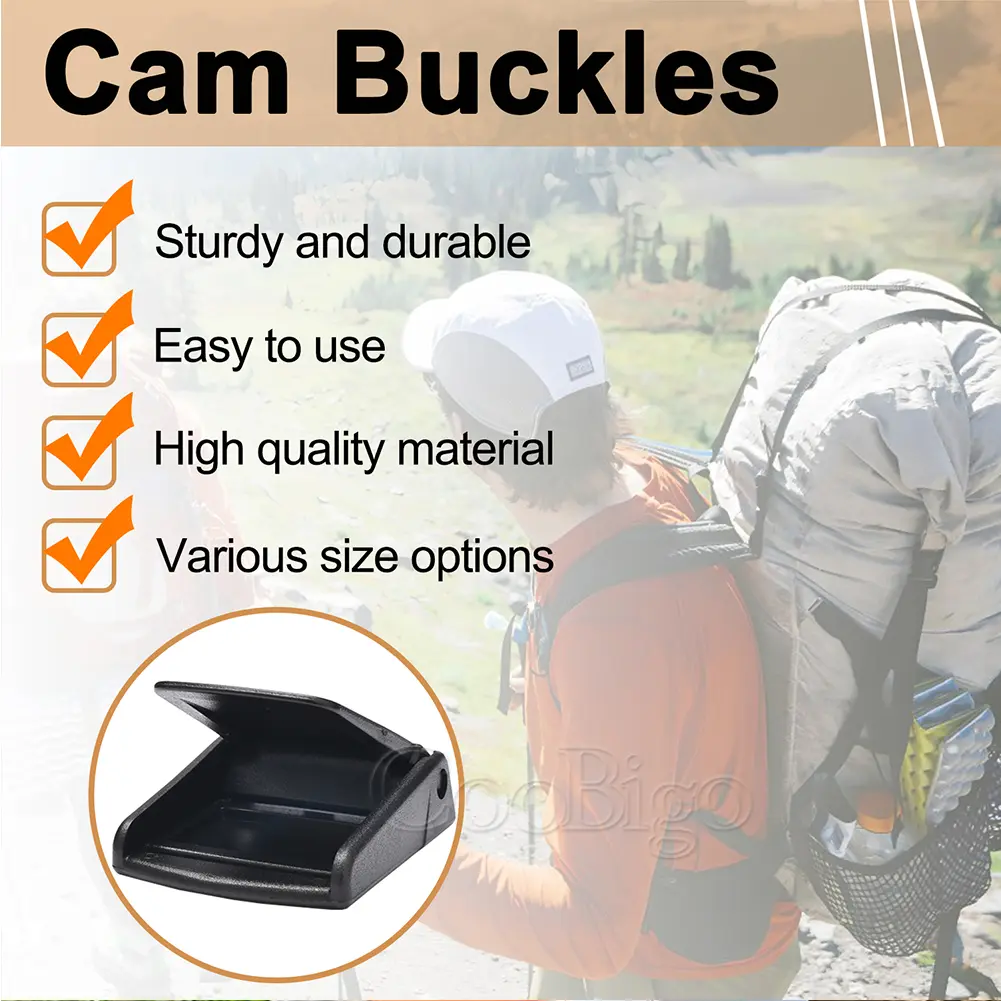 5pcs Cam Buckles Belt Clip Toggle Clamp Plastic Molle Tactical Outdoor Backpack Bag Webbing Straps DIY Accessories Black 16-50mm