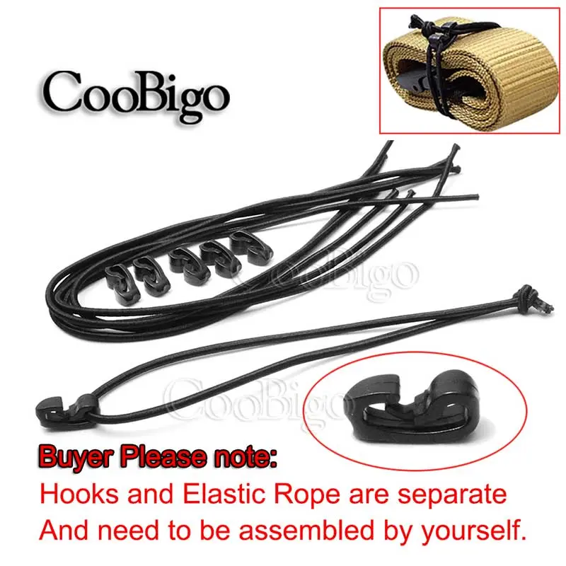 5pcs Black Outdoor External Strapping Plastic Hook Rope Buckle Elastic Rope Cord Bungee Ties With Hook Backpack Bag Parts