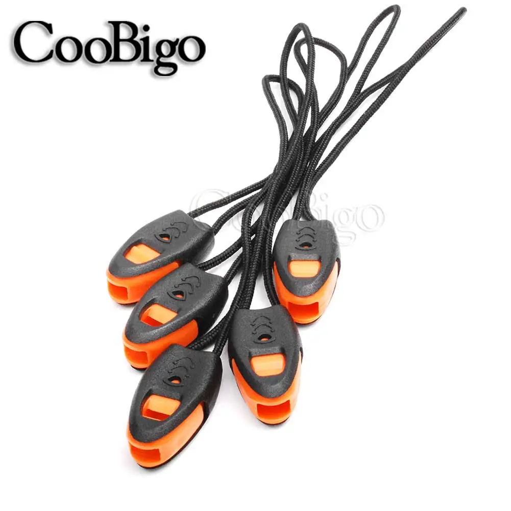 5pcs Emergency Whistle Orange Plastic Zipper Pull Cord Lock Ends Stopper Clip Outdoor Camping Travel Kits Paracord Knife Lanyard