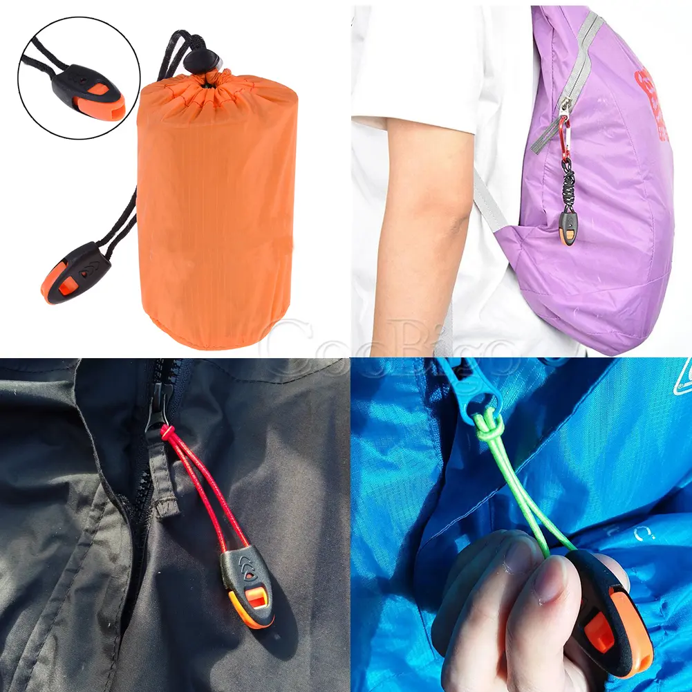 5pcs Emergency Whistle Orange Plastic Zipper Pull Cord Lock Ends Stopper Clip Outdoor Camping Travel Kits Paracord Knife Lanyard