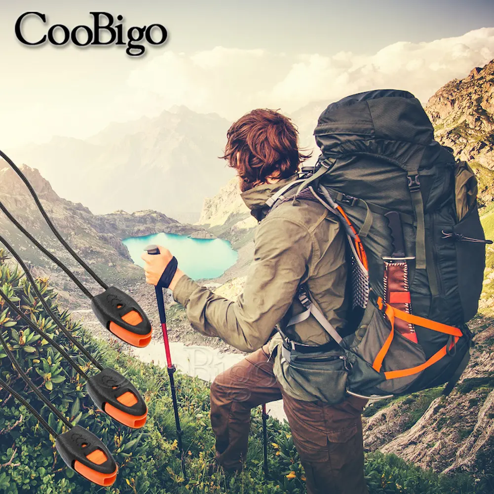 5pcs Emergency Whistle Orange Plastic Zipper Pull Cord Lock Ends Stopper Clip Outdoor Camping Travel Kits Paracord Knife Lanyard