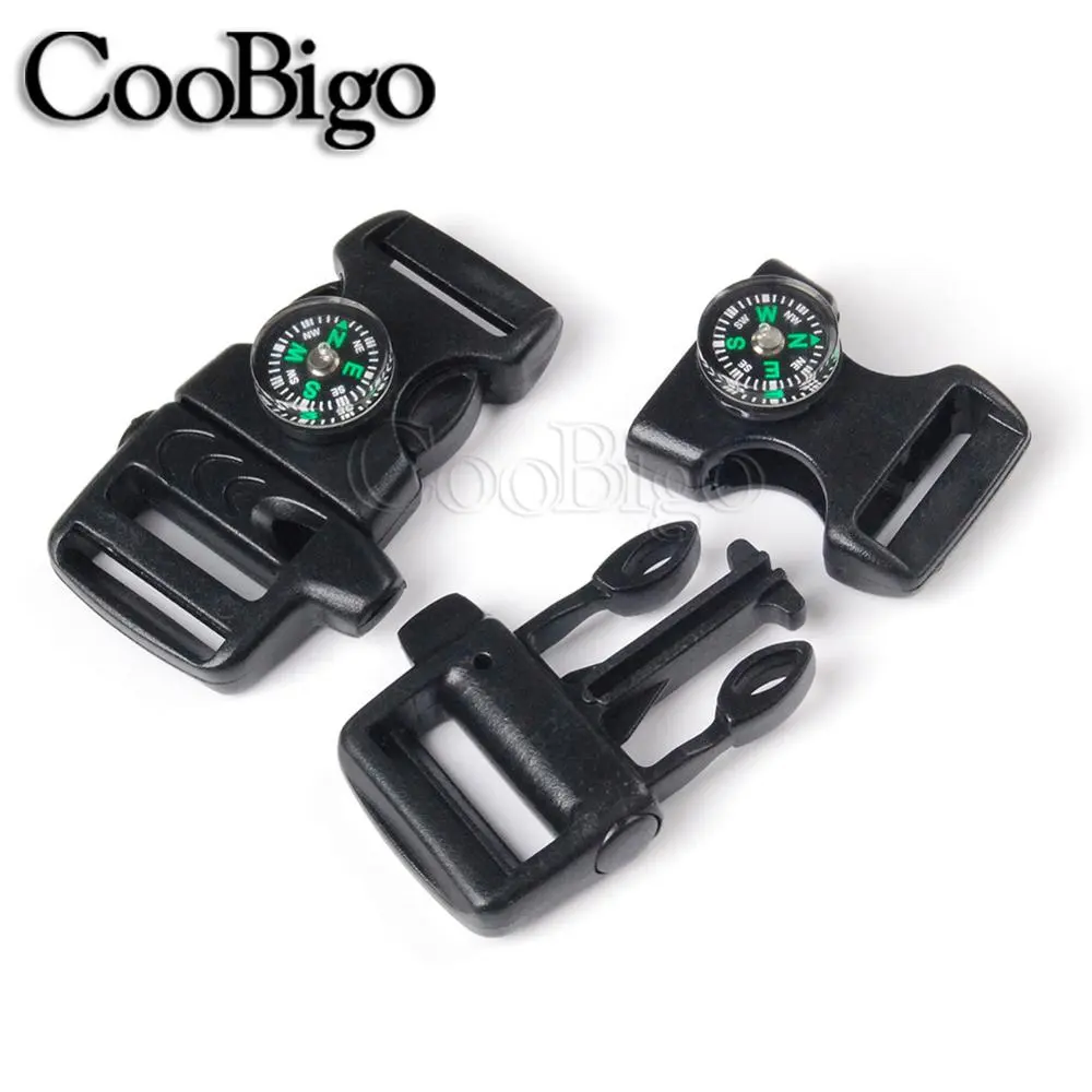 10pcs Emergency Survival Whistle Buckle with Compass for Outdoor Camp Paracord Bracelet Backpack Strap Bag Accessories
