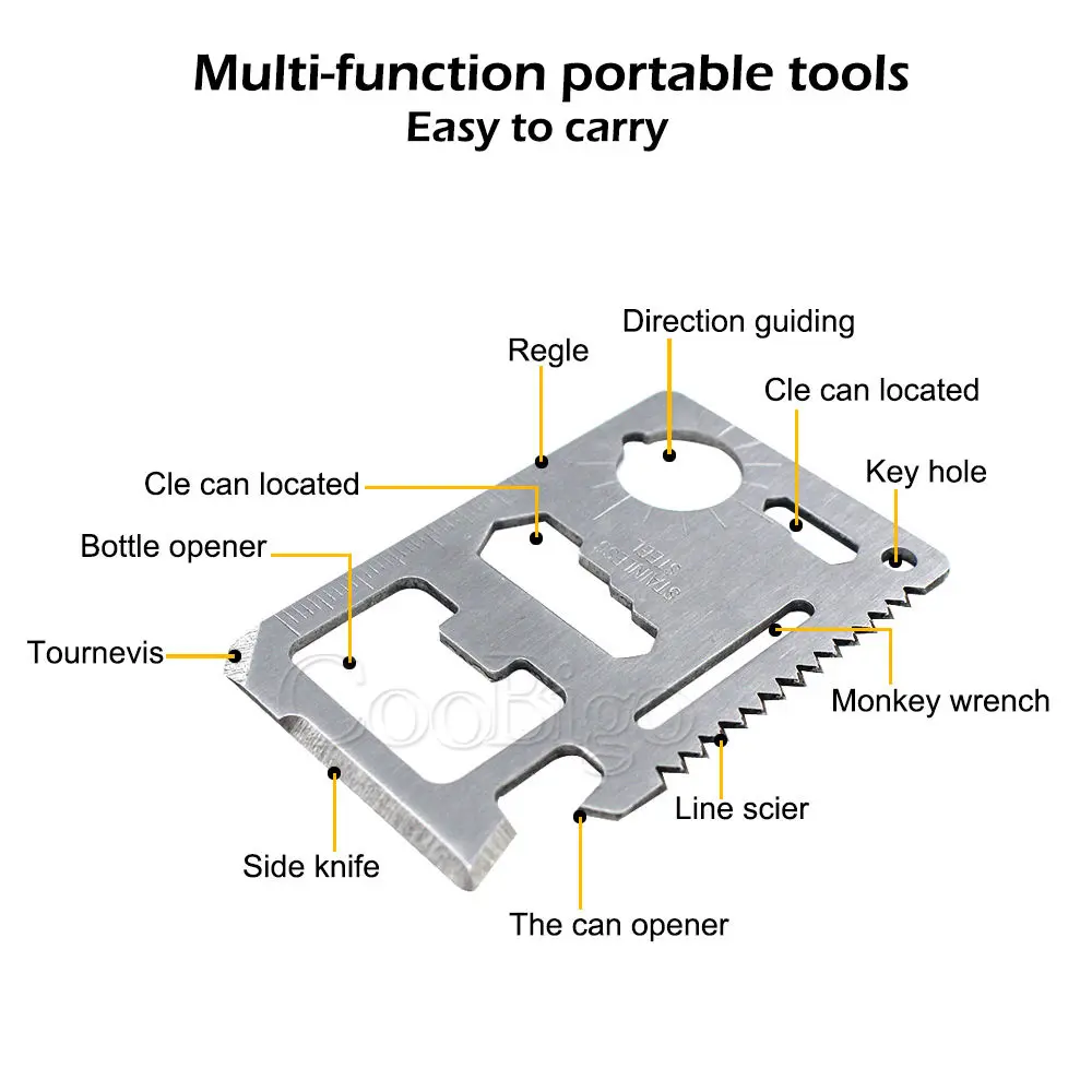 11 in 1 Credit Card Knife Pocket Bottle Opener Lock Pick Outdoor Hunting Camping Hiking Tactical Survival Multifunctional Tools