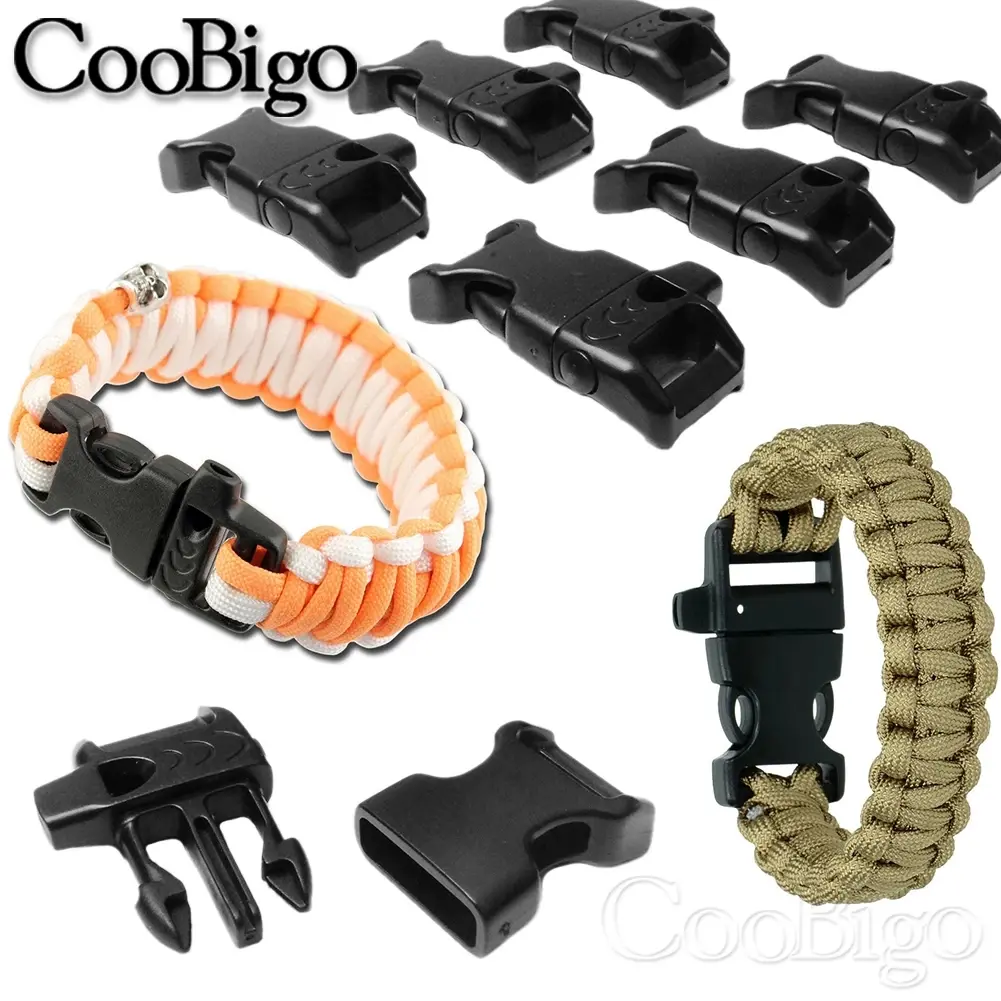 10pcs Plastic Whistle Buckles Paracord Bracelet Clasp Side Release Fastener Outdoor Camp Backpack Emergency Survival Accessories