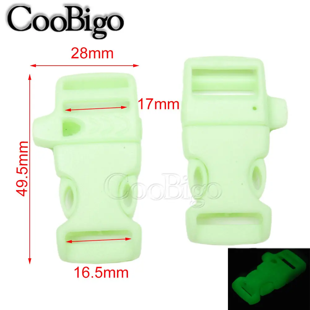 12pcs Whistle Buckles Paracord Bracelet Clasp Plastic Clips Glow in the Dark for Outdoor Camp Backpack Survival Accessories 17mm