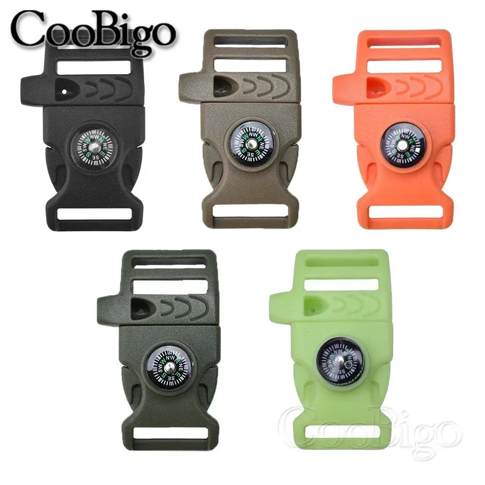 5pcs Compass Whistle Buckle Plastic Paracord Bracelet Clasp Outdoor Hiking Backpack Camping Emergency Survival Accessories