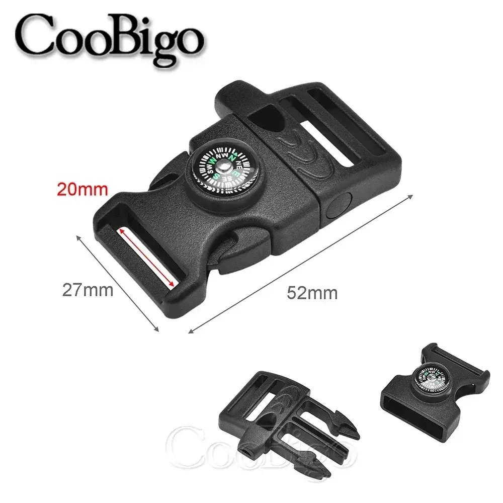 5pcs Compass Whistle Buckle Plastic Paracord Bracelet Clasp Outdoor Hiking Backpack Camping Emergency Survival Accessories