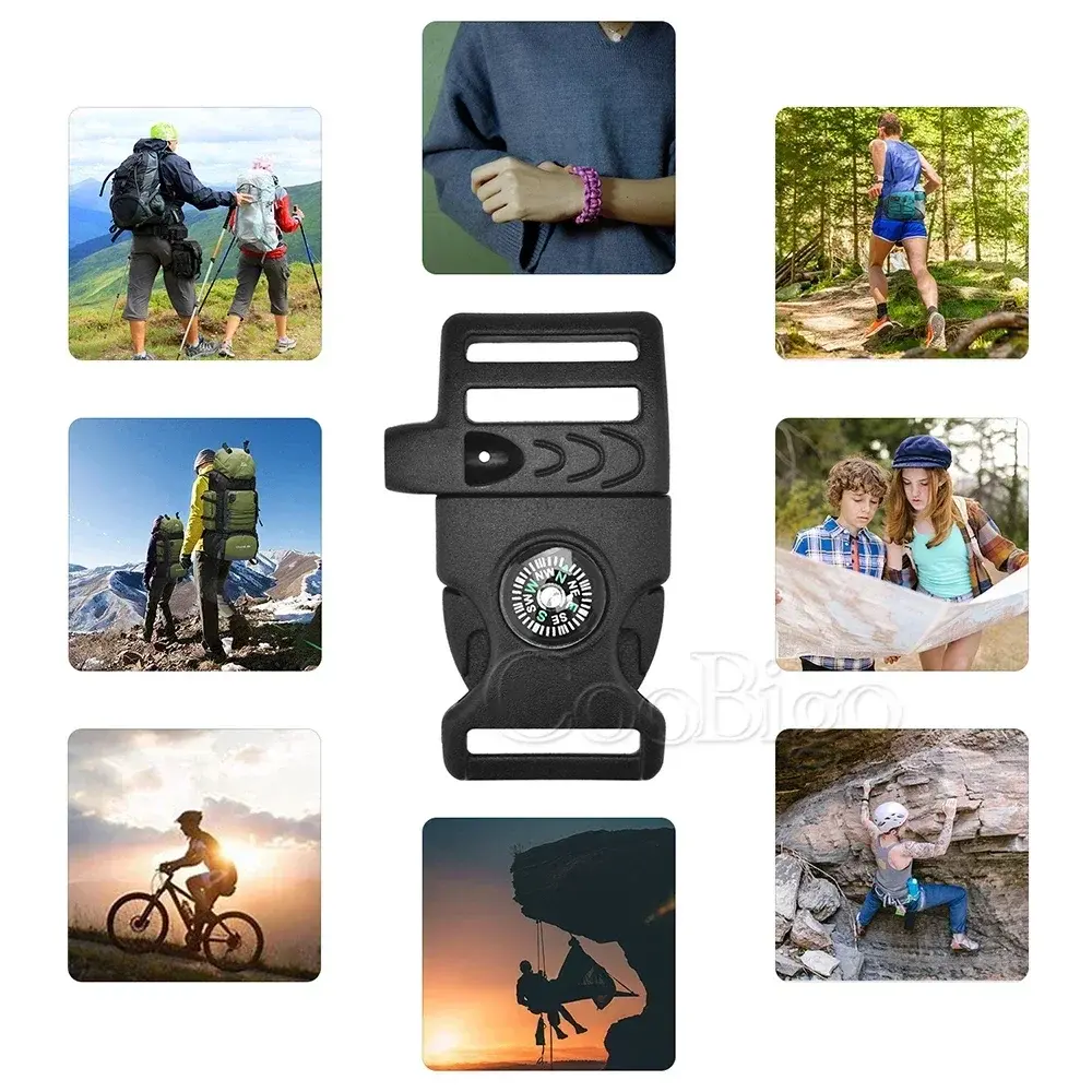 5pcs Compass Whistle Buckle Plastic Paracord Bracelet Clasp Outdoor Hiking Backpack Camping Emergency Survival Accessories