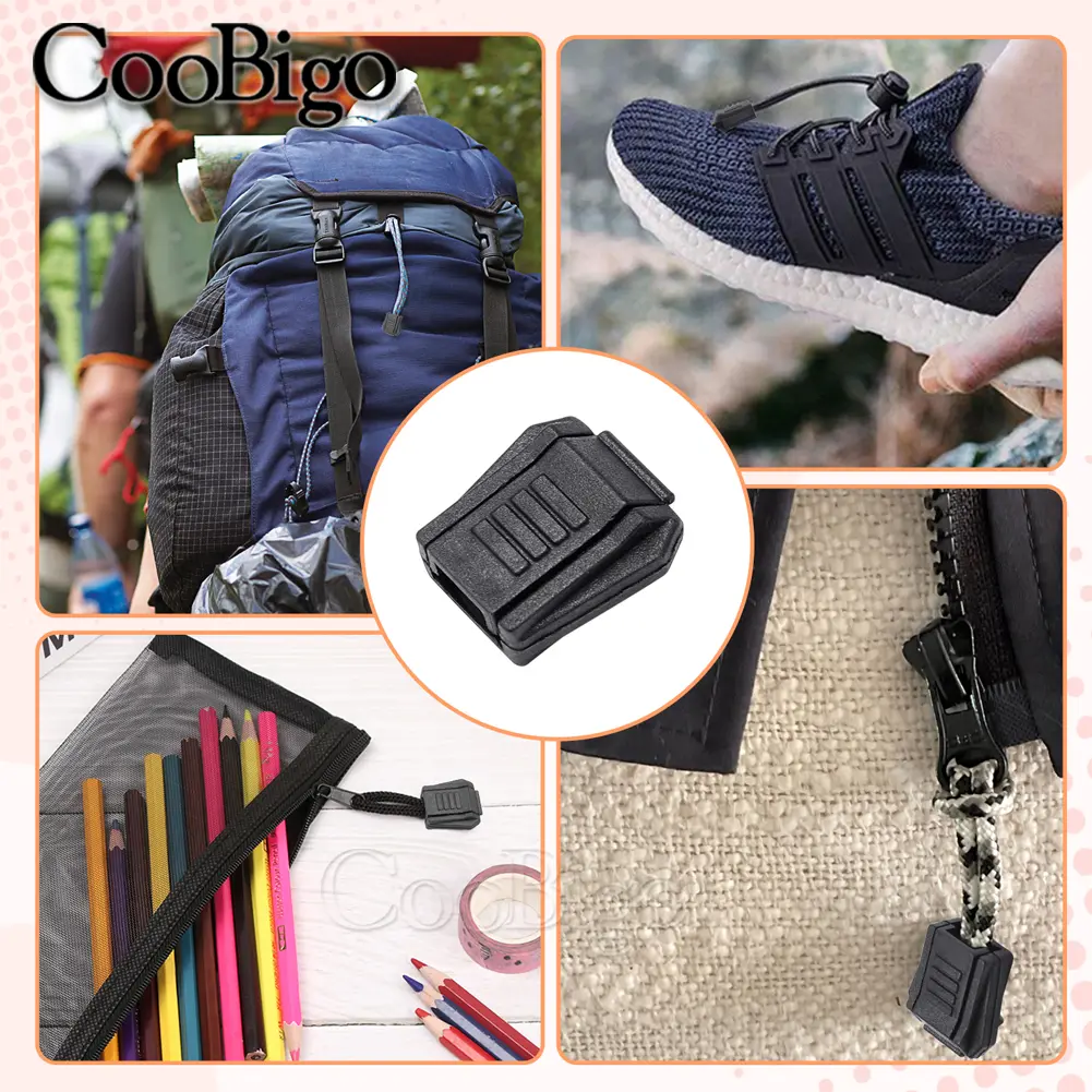 10pcs Zipper Pull Cord Lock Ends Paracord Clips Tether Tip Plastic Buckle for Shoelaces Outdoor Backpack Bag Rope Accessories