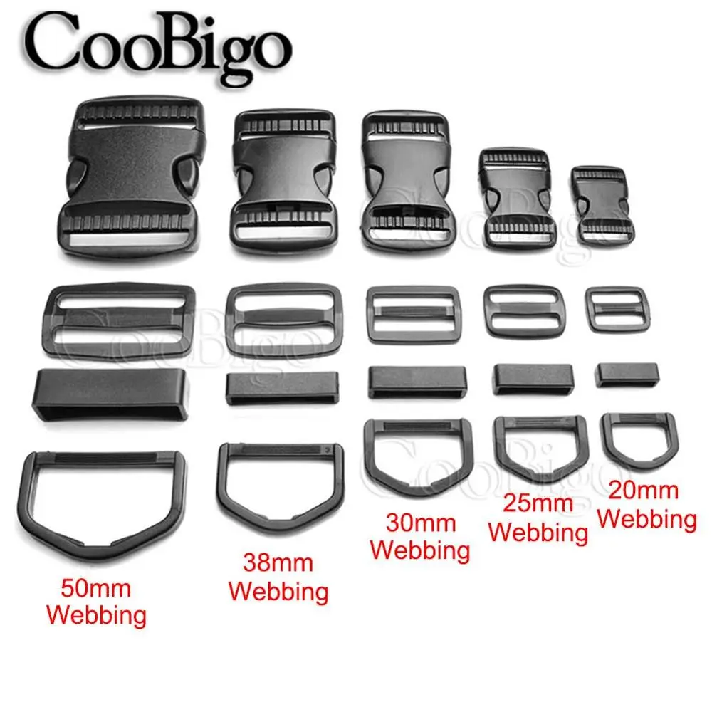 1set Side Release Buckles Tri-Glide Slider D Ring Clasp Adjustable Webbing Outdoor Tactical Molle Backpack Strap Accessories
