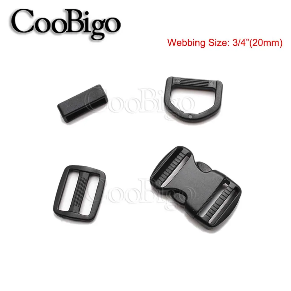 1set Side Release Buckles Tri-Glide Slider D Ring Clasp Adjustable Webbing Outdoor Tactical Molle Backpack Strap Accessories