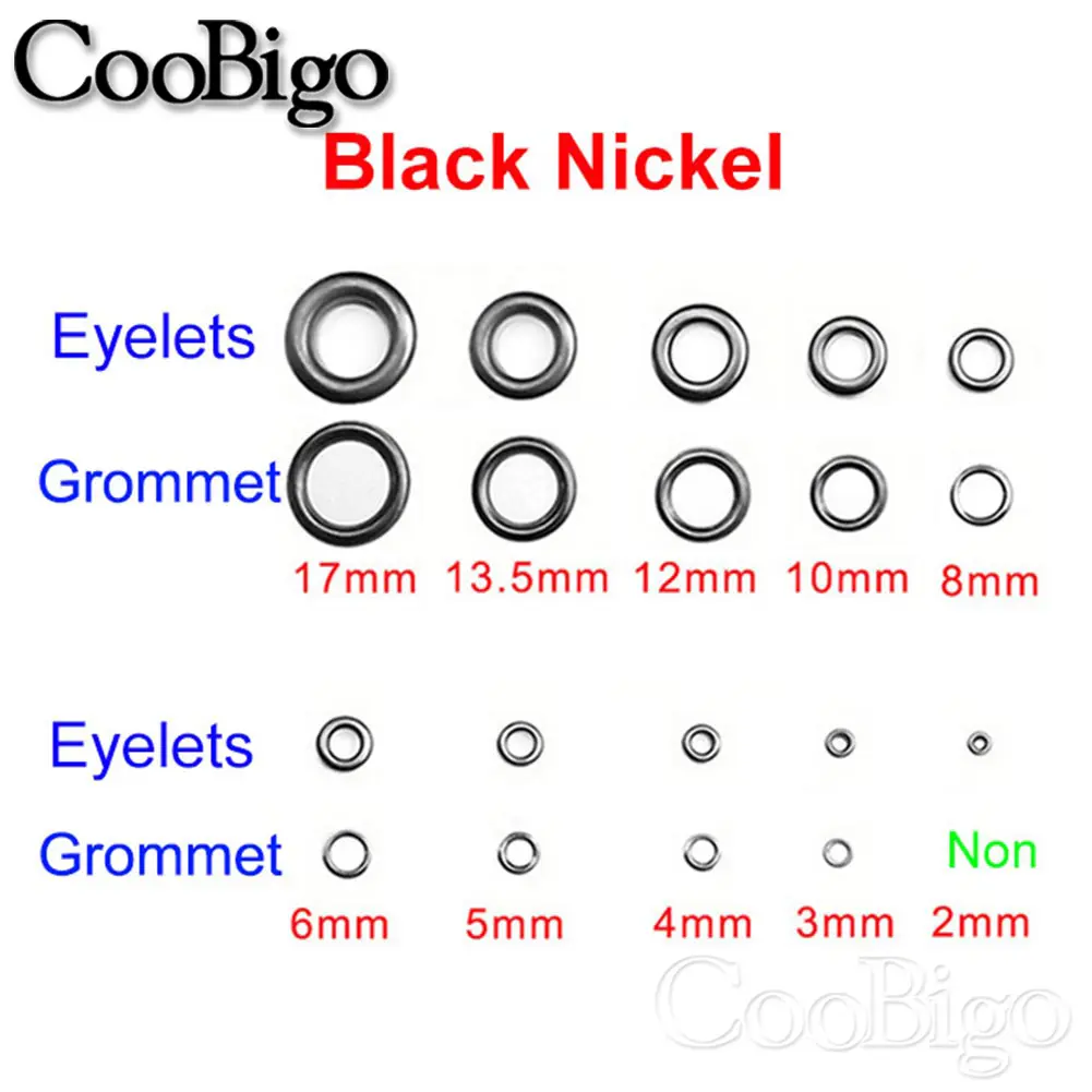 Eyelets Grommets Metal Rings Leather Craft Repair Camping Tent Awnings Auto Canvas Cover Sheet Outdoor Boots Black Nicke CooBigo
