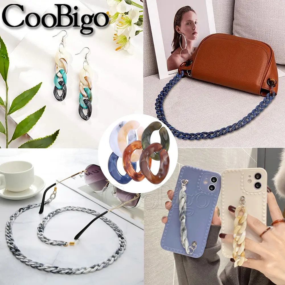 Marbling Acrylic Chain Links Plastic Beads for DIY Earrings Bracelet Necklace Glasses Masks Lanyard Accessories Colorful 50pcs