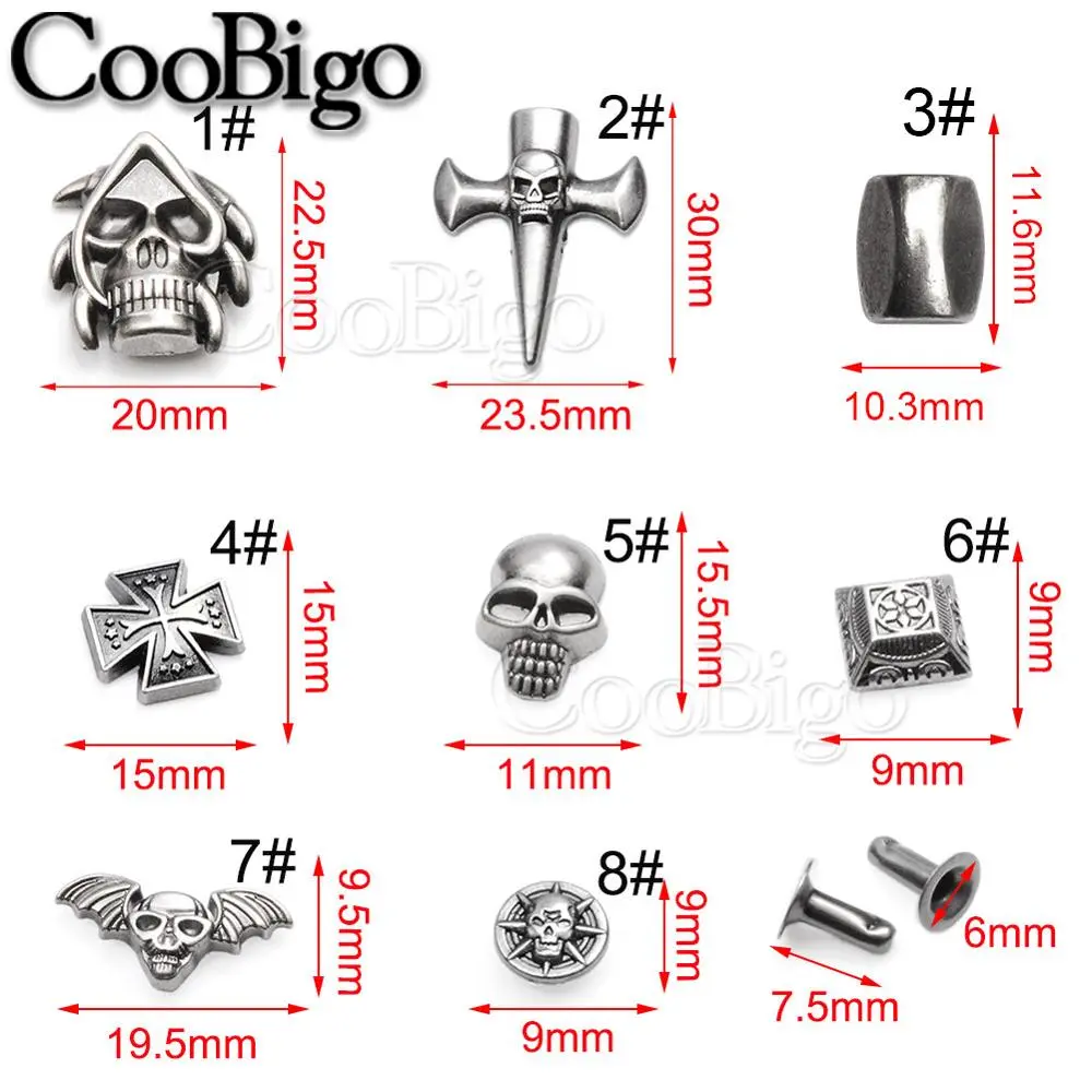 Metal Skull Cross Spikes Punk Rock Studs Rivets Bracelet Leathercraft  Clothing Shoes Bags Belt Decor DIY Accessories 30Sets
