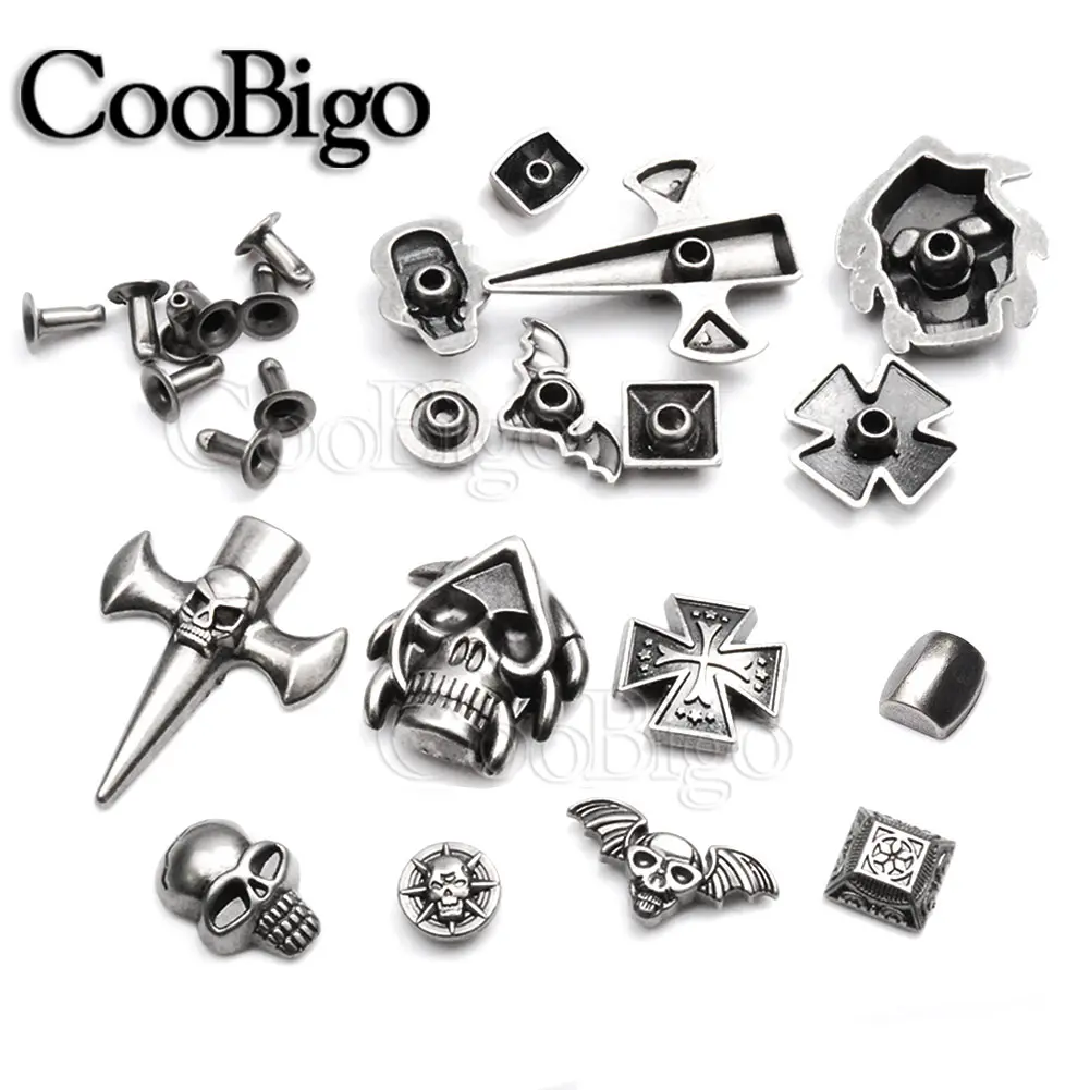 Metal Skull Cross Spikes Punk Rock Studs Rivets Bracelet Leathercraft  Clothing Shoes Bags Belt Decor DIY Accessories 30Sets