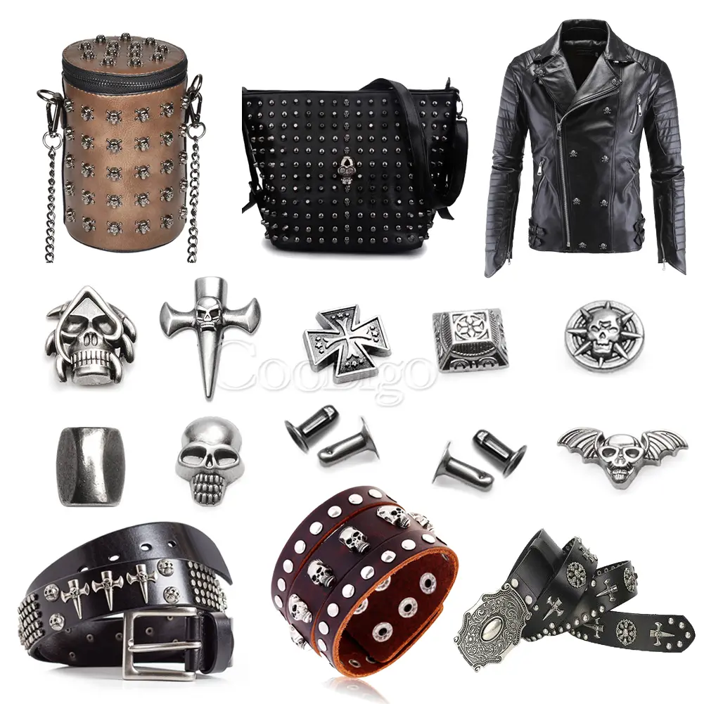 Metal Skull Cross Spikes Punk Rock Studs Rivets Bracelet Leathercraft  Clothing Shoes Bags Belt Decor DIY Accessories 30Sets