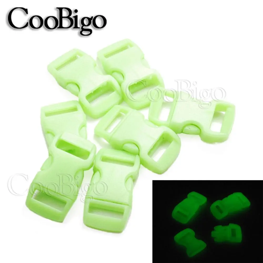 100pcs Paracord Bracelet Buckle Clips Fluorescence Plastic Buckle for Outdoor Camping Backpack Dog Collar Glow in the Dark 10mm