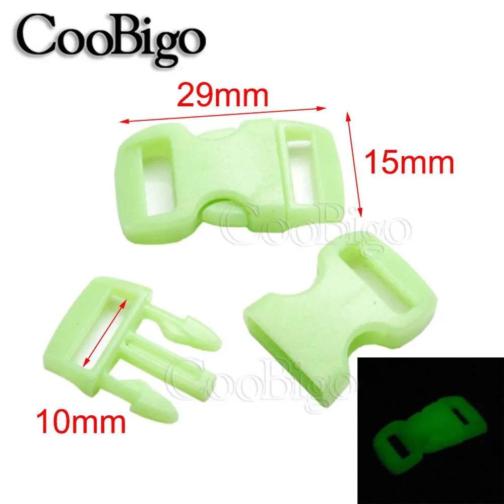 100pcs Paracord Bracelet Buckle Clips Fluorescence Plastic Buckle for Outdoor Camping Backpack Dog Collar Glow in the Dark 10mm