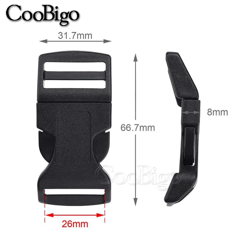 12pcs 1" Plastic Side Release Buckles Curved  Paracord Bracelet Buckle Clip Outdoor Camp Backpack Strap Dog Collar Colorful 26mm