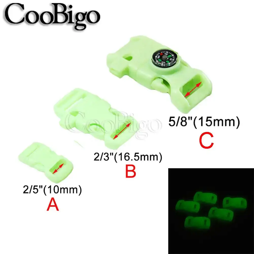 5pcs Glowing Side Release Buckle Fluorescence Quick Release Buckles for Paracord Bracelet Accessories Curved Glow In the Dark