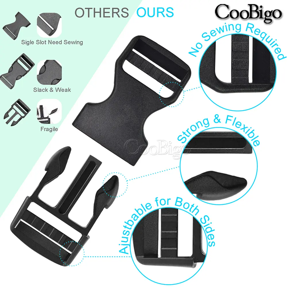 10pcs 25mm Plastic Side Release Buckle Webbing Dual Adjustable Tactical Backpack Straps Bags Camping Hiking Belt Dog Collars