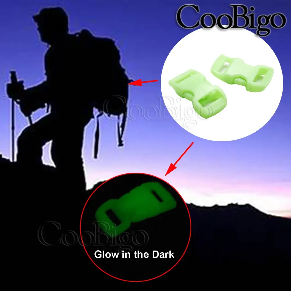 5pcs Glowing Side Release Buckle Fluorescence Quick Release Buckles for Paracord Bracelet Accessories Curved Glow In the Dark