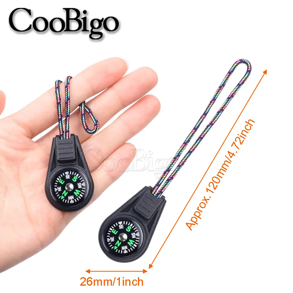 5pcs Mini Survival Compass Zipper Pull Slider Cord End Outdoor Camping Hiking Tool Pocket Navigator Paracord Bracelet Backpack