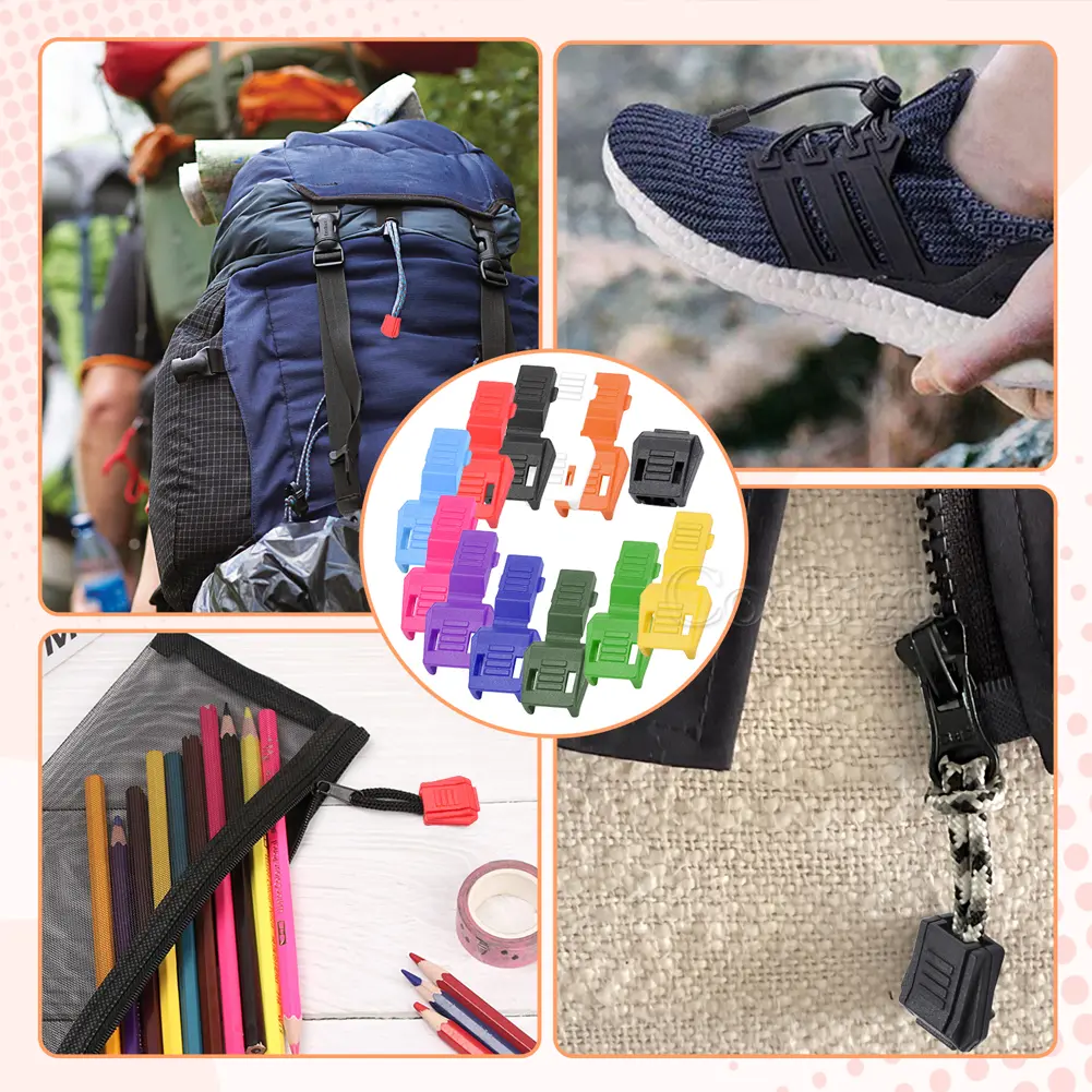 12pcs Cord Ends Rope Clip Zipper Pull Clamp for Paracord Lanyard Outdoor Backpack Shoelace Sportswear DIY Accessories Plastic
