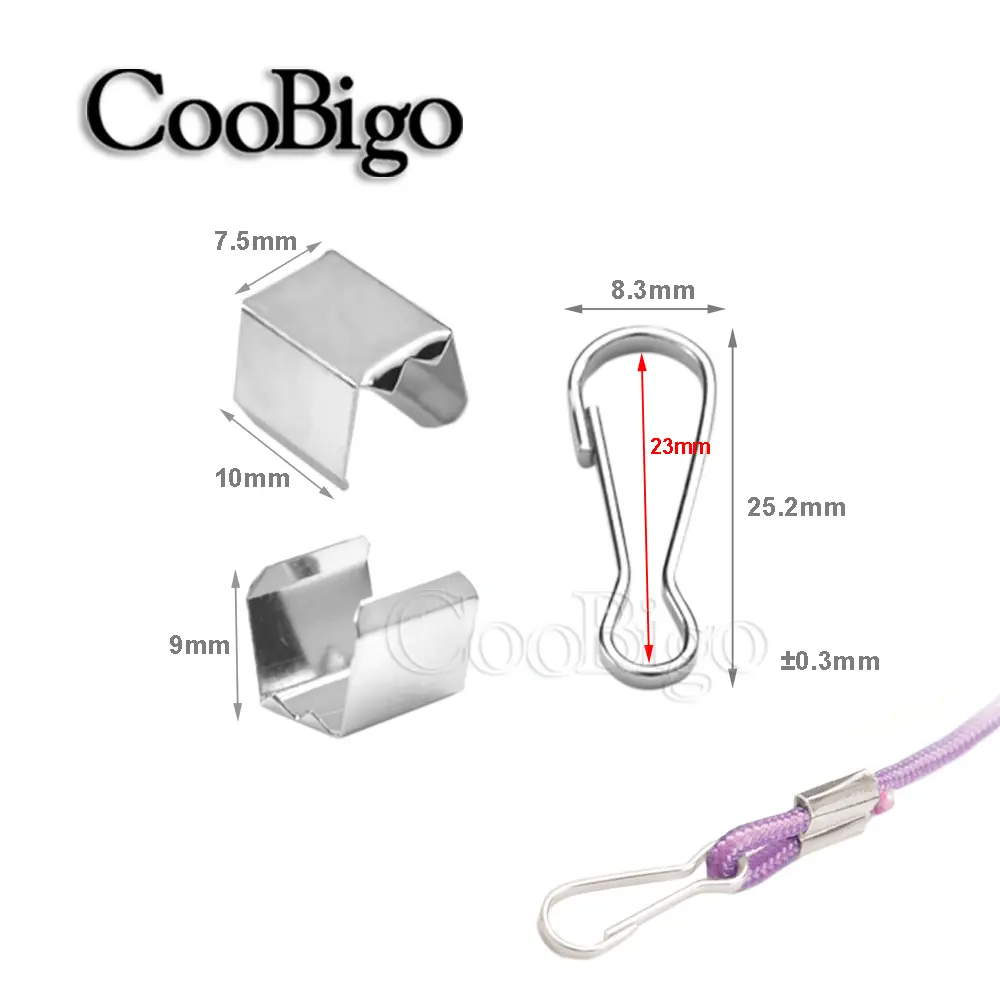 100pcs Fastener Clip Cords Crimping End Rope Clasp Snap Hook Bracelet Jewelry Keychain Masks Lanyard Craft Accessories Metal