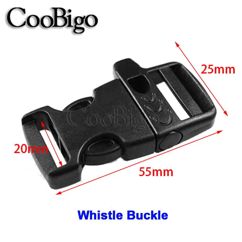 10pcs Emergency Whistle Buckles Paracord Bracelet Clips Side Release Buckle for Outdoor Camping Backpack Bags Accessories 20mm